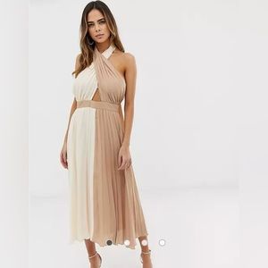 ASOS Design twist neck pleated midi halter dress